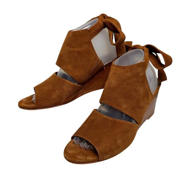 Brown Suede Ankle Wrap Tie Platform Wedges Heel Womens Sz 9M Soft Leather Brazil - Picture 13 of 16